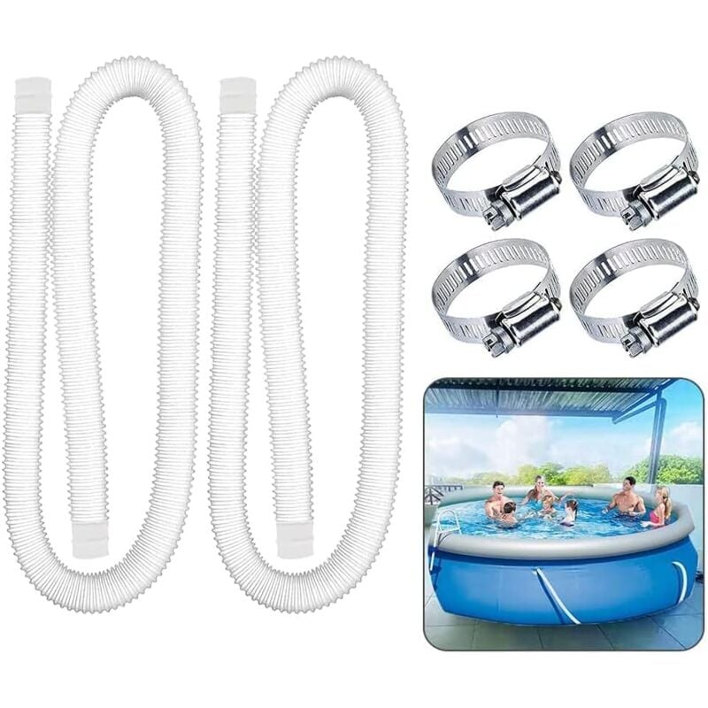 Lot de 2 tuyaux de rechange pour pompe de piscine, avec 4 colliers de serrage en métal, tuyau de filtre de piscine pour piscines hors sol (32 mm)