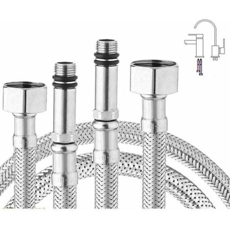 Lot de 2 tuyaux flexibles tressés en acier inoxydable pour mitigeur de cuisine/lavabo monobloc 1/2 Raccord 600 mm de long