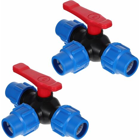 Lot de 2 vannes à boisseau sphérique 3 voies pratiques en PEHD résistant à la rouille avec poignée isolante en vinyle rouge filetage femelle NPT pour tuyau (25 mm)