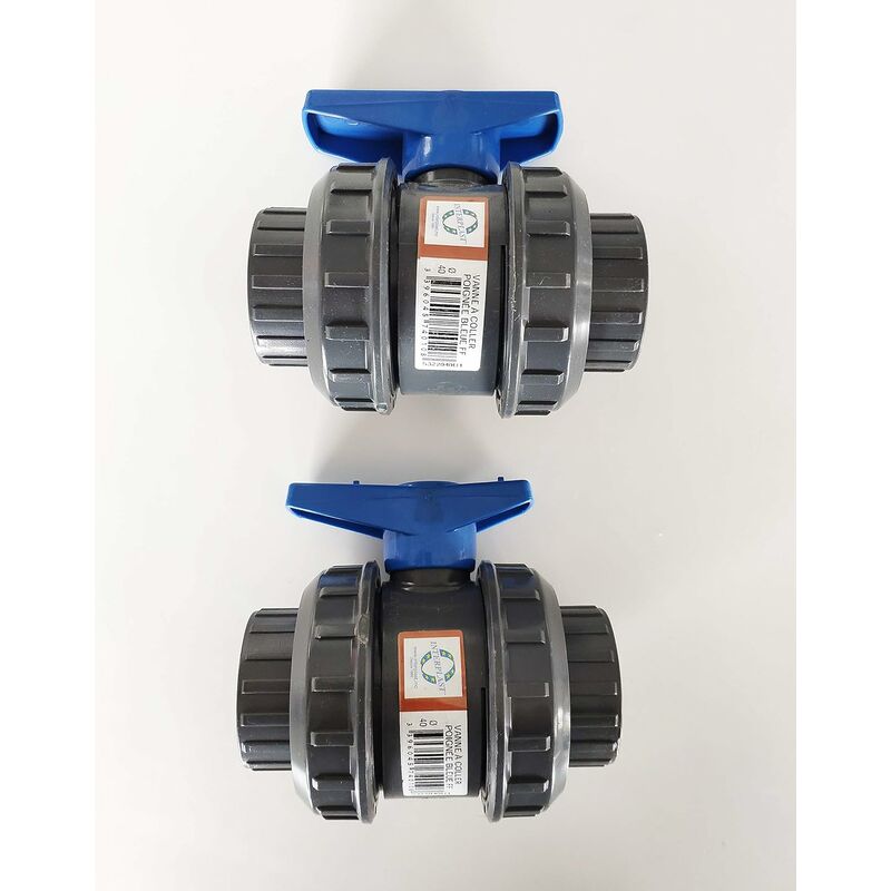 Interplast - Lot de 2 Vannes modèle 2020 40mm à coller double union démontable 4cm / 40 mm PN16 pvc pression