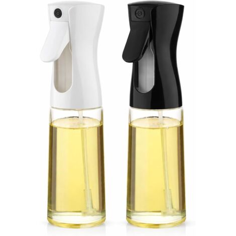 Lot de 2 Vaporisateur d'huile Cuisine 200ml, Pulvérisateur d'huile d'olive en Plastique Noir et Blanc, Distributeur d'huile Pressé pour Air Fryer, Barbecue, Salade et Cuisson Saine