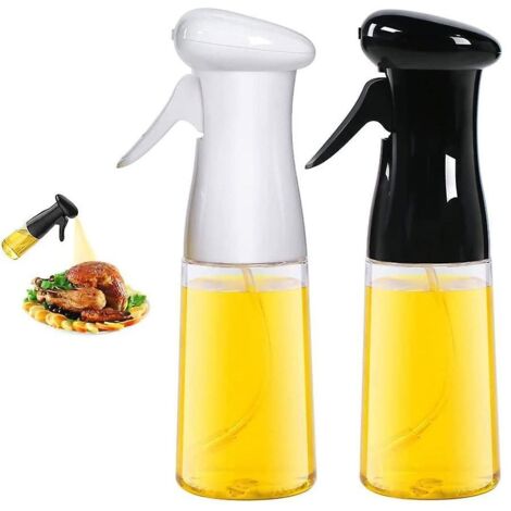 Lot de 2 vaporisateurs portables de 200 ml (7 oz) pour huile d'olive et vinaigre, avec brosse, flacons pulvérisateurs multi-usages pour barbecue, cuisine et salade - Noir