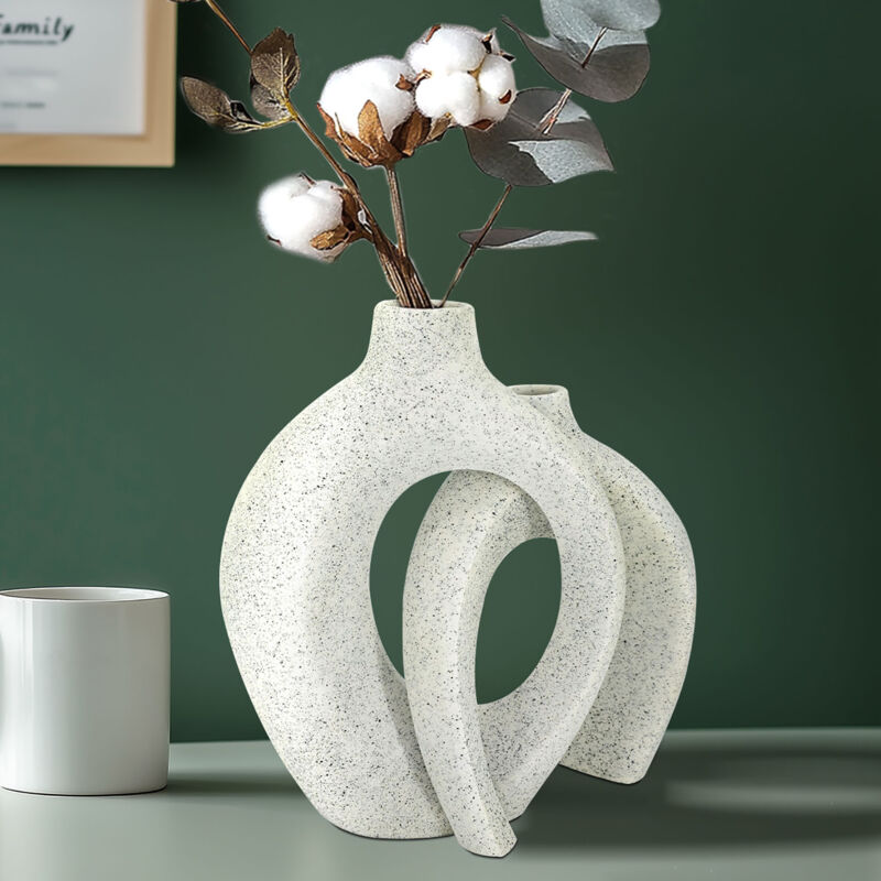 Lot de 2 Vase Decoratif Blanc, Vase Pampa en Résine Nordique Petite Décoration Maison Vases Designs pour Fleurs Séchées, pour Déco Mariage, Fête,