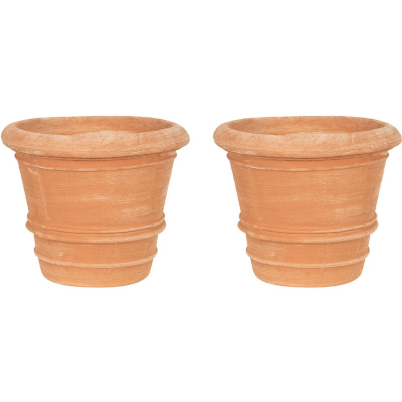 Set 2 Vase en terre cuite Vase d'extérieur Vase rond Jardinière de balcon Pot de fleur Pot de jardine Fait main Made in Italy