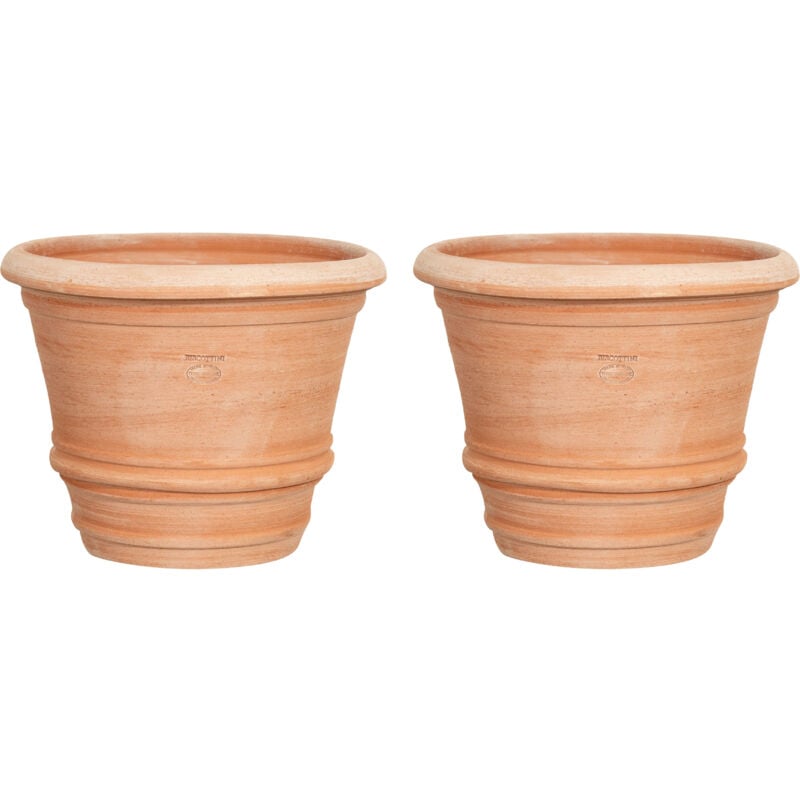 Lot de 2 Vase en terre cuite Vase d'extérieur Vase rond Jardinière de balcon Pot de fleur Pot de jardine Fait main Made in Italy