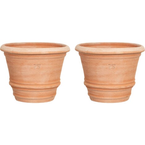 Lot de 2 Vase en terre cuite Vase d'extérieur Vase rond Jardinière de balcon Pot de fleur Pot de jardine Fait main Made in Italy