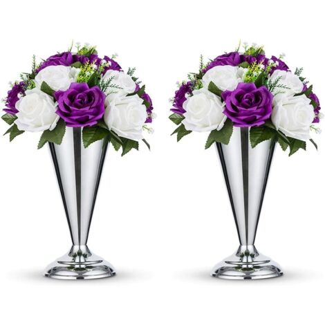 Lot de 2 vases de décoration de mariage en métal argenté (2 x S, argent)