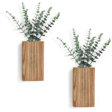 Lot de 2 vases décoratifs muraux en bois de paulownia