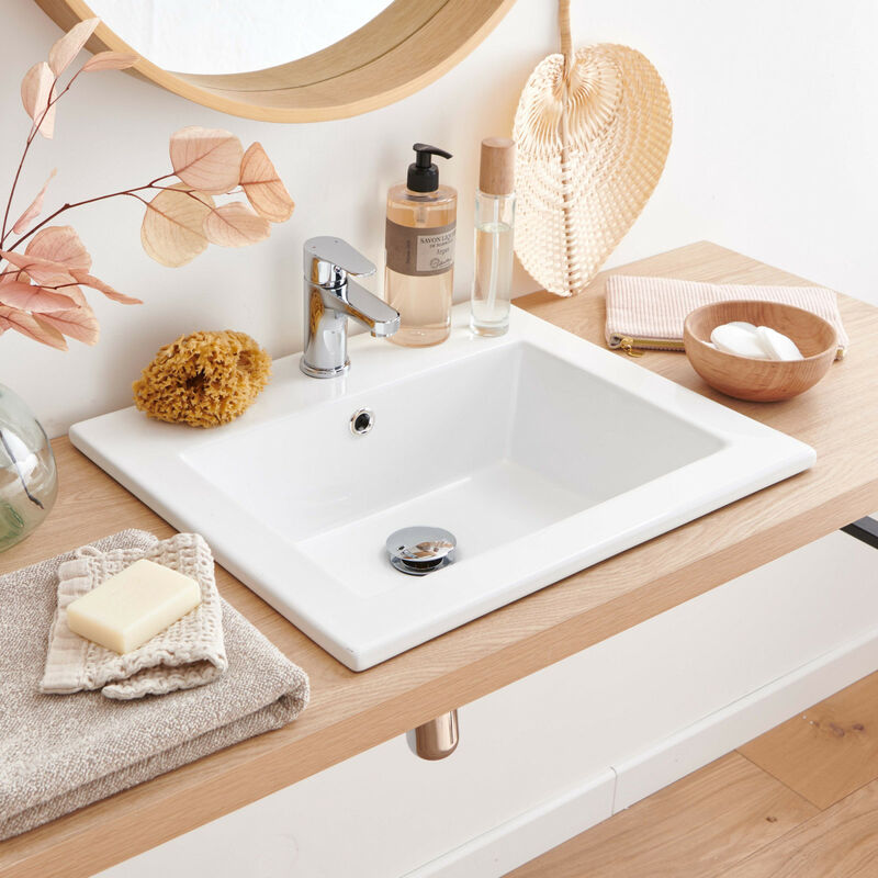 Vasque rectangulaire à encastrer en céramique blanche 50 x 43 cm LINA