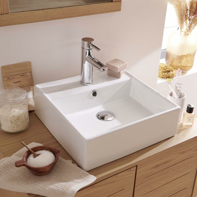 Mob-in - Vasque carrée à poser en céramique blanche 38 cm nino