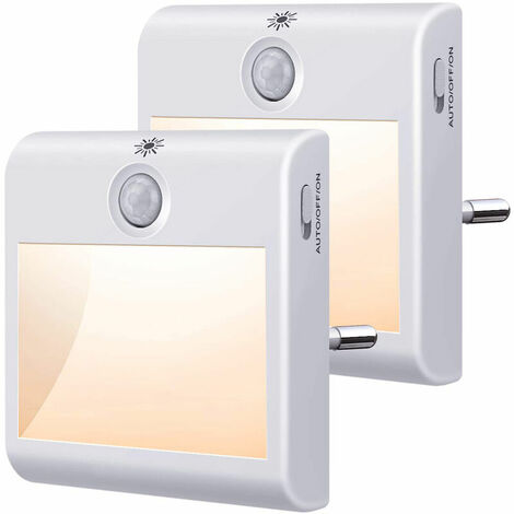 [Lot de 2] Veilleuse avec Détecteur de Mouvement Lampe de Placard avec 3 Modes d'Eclairage (AUTO/ON/OFF) pour Escalier, Couloir, Armoire, Polycarbonate, Blanc Chaud [Classe énergétique A++]