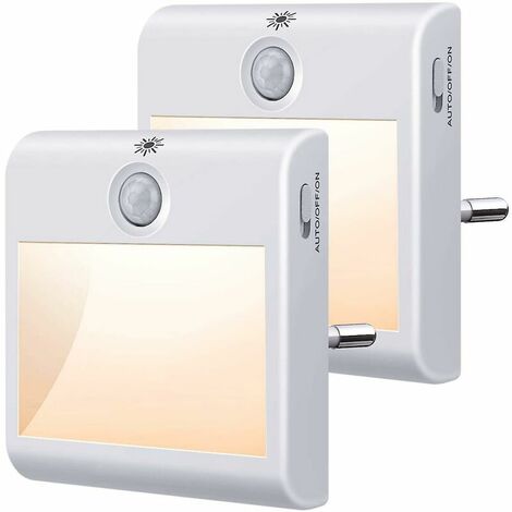 [Lot de 2] Veilleuse avec lampe de placard à détecteur de mouvement avec 3 modes d'éclairage (AUTO/ON/OFF) pour escaliers, couloir, armoire, polycarbonate, blanc chaud