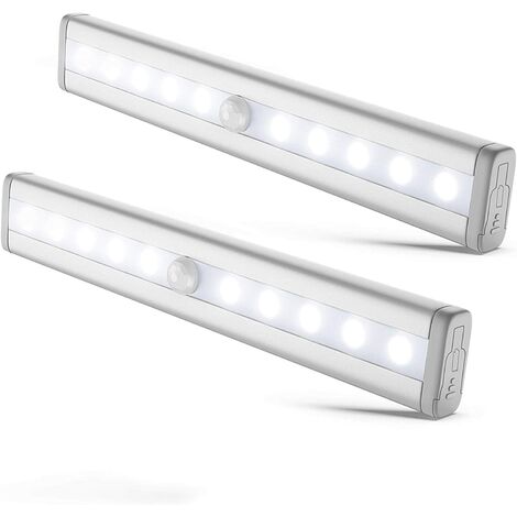 main image of "lot de 2 veilleuses LED avec détecteur de mouvement, éclairage armoire placard vitrine, réglette LED, auto-adhésif, alimentation par piles AAA (non fournies)"