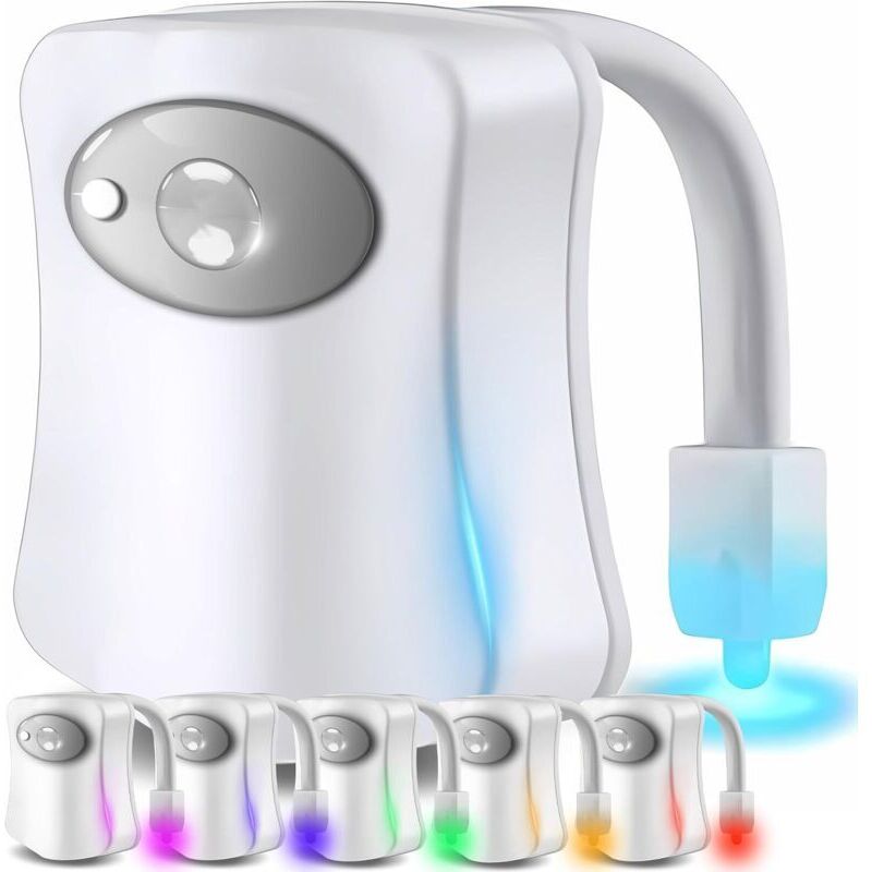 Lot de 2 veilleuses LED pour toilettes avec détecteur de mouvement PIR - Étanche - Fonctionne sur piles (non incluses) - Éclairage pour toilettes