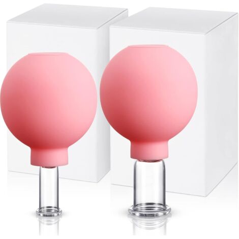 Lot de 2 ventouses en verre, ventouses faciales en verre et silicone, ventouses sous vide pour la peau du visage, du dos et des épaules (diamètres de 2,5 et 1 cm, rose)