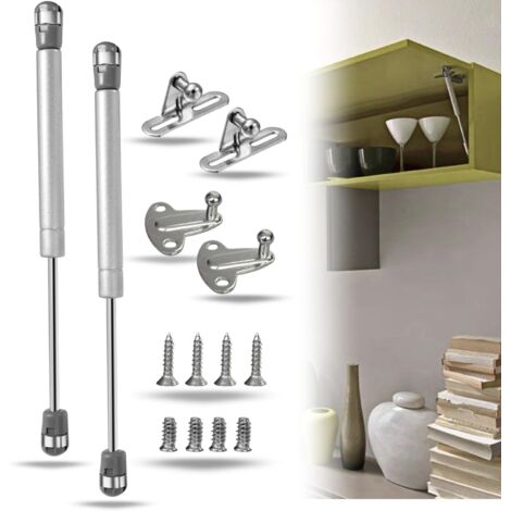 Lot de 2 Vérins à gaz, Entraxe 198 mm, Fixations incluses, Pour meubles et portes