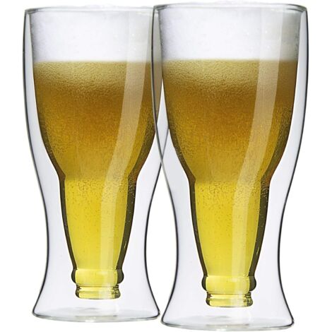 Lot de 2 Verres à bière, double paroi, verre borosilicate, 350 ml, lave-vaisselle, maison