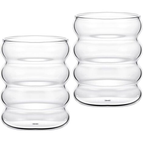 Lot de 2 Verres à Bulles en Verre en Forme de Vague, Verres à Boire Vintage, Verres à Nervures, pour eau Café Boisson Vin Cocktail Whisky Bière