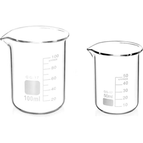 Lot de 2 verres doseurs gradués en verre - 50 ml - 100 ml - Pour tasses doseuses de laboratoire et cuisine