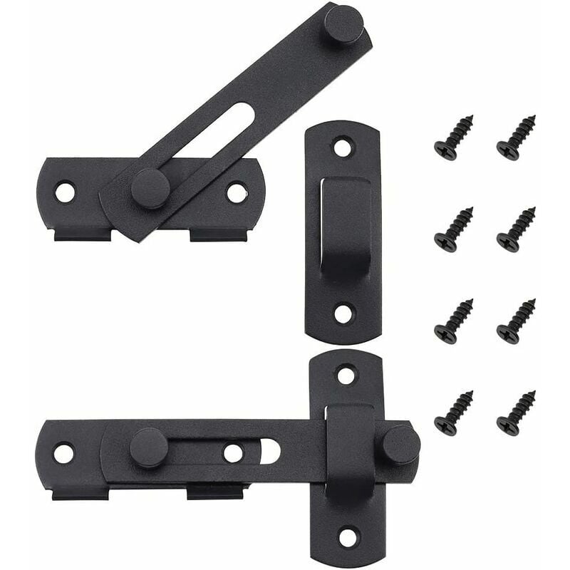 Ensoleille - Lot de 2 Verrou de Porte Coulissante en Acier Inoxydable Serrure de Porte à Loquet à Bascule Portail Noir Mat pour les Portes les