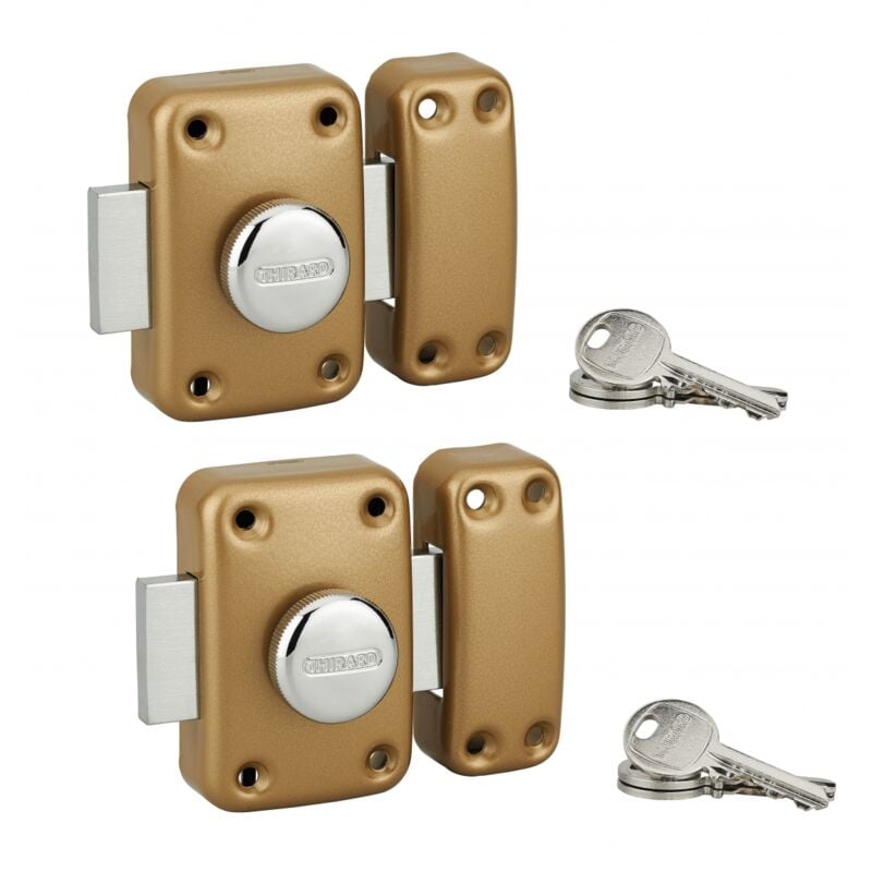 Lot de 2 verrous à bouton Apache pour porte d'entrée, cylindre 45mm, acier, 3 clés/verrou, époxy or