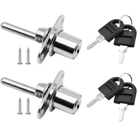 Lot de 2 verrous à piston pour portes de tiroirs et meubles, diamètre 16 mm, longueur 61 mm (argenté)