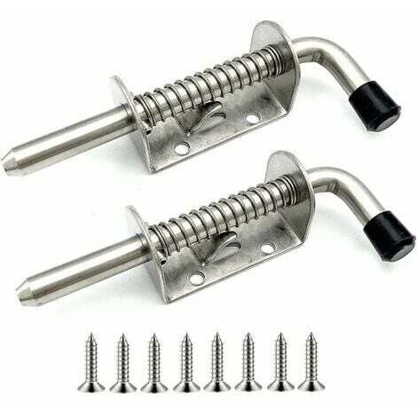 Lot de 2 verrous à ressort en acier inoxydable pour porte de garage, abri de jardin, cour, poulailler (128 mm)