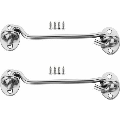 Lot de 2 verrous de porte en acier inoxydable argenté avec vis de montage, œillet, verrou de porte de garage (20 cm)，HANBING