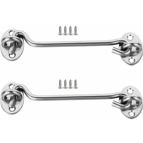 Lot de 2 verrous de porte en acier inoxydable argenté avec vis de montage, œillet, verrou de porte de garage (20 cm)，HANBING