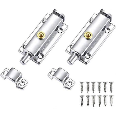 Lot de 2 verrous de porte en acier inoxydable, loquets de porte à verrouillage automatique, targette de sécurité pour portail avec bouton de verrouillage.