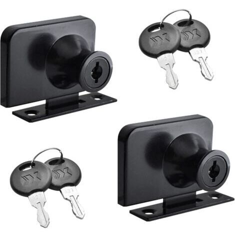 Lot de 2 Verrous de Porte en Verre en Alliage de Zinc pour Porte de Placard en Verre avec Clé Double Verrou d'Ouverture pour Porte en Verre de 3 à 7 mm d'Épaisseur (Noir Mat)