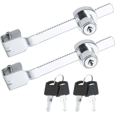 Lot de 2 verrous de scie coulissante avec clé serrure verrou vitrine en verre pour vivarium, terrarium, vitrine, serrure à cliquet pour porte en verre, clés identiques (argenté)