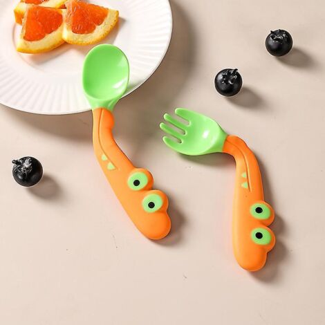 lot De 2 (vert Orange) Cuillres D'entranement Douces Pour Bb, Cuillres Mignonnes En Silicone Pour Bb Avec Fonction Pliable, Faciles  Tenir, Parfai