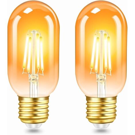 Lot de 2 Vintage Edison Ampoule E27 LED 4W,Verre Ambré,Blanc Chaud 2200K,Équivalent 40W Incandescence,400LM,AC 220V,Non Dimmable,T45 Filament Rétro Lampe,Décorative Maison,Bars,Café