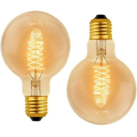 Lot de 2 Vintage G80 E27, 40W Blanc Chaud 2700K, AC 220V, Ampoules de Décoration à Incandescence Rétro E27 Spirale Tungstène Filament Lampe