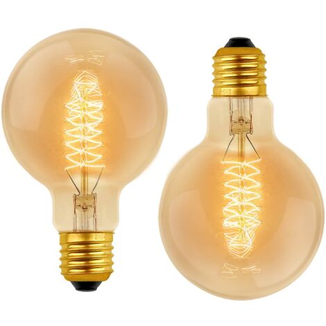 Lot de 2 Vintage G80 E27, 40W Blanc Chaud 2700K, AC 220V, Ampoules de Décoration à Incandescence Rétro E27 Spirale Tungstène Filament Lampe