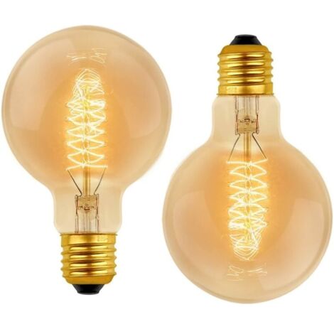Lot de 2 Vintage G80 E27, 40W Blanc Chaud 2700K, AC 220V, Ampoules de Décoration à Incandescence Rétro E27 Spirale Tungstène Filament Lampe-LIAIKI