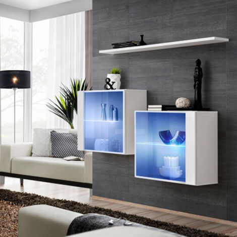 Lot de 2 Vitrines Murales & Étagère "Switch SBIII" 130cm Blanc