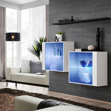 Lot de 2 Vitrines Murales & Étagère "Switch SBIII" 130cm Blanc & Noir