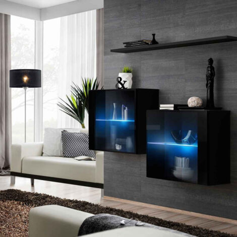 Lot de 2 Vitrines Murales & Étagère "Switch SBIII" 130cm Noir
