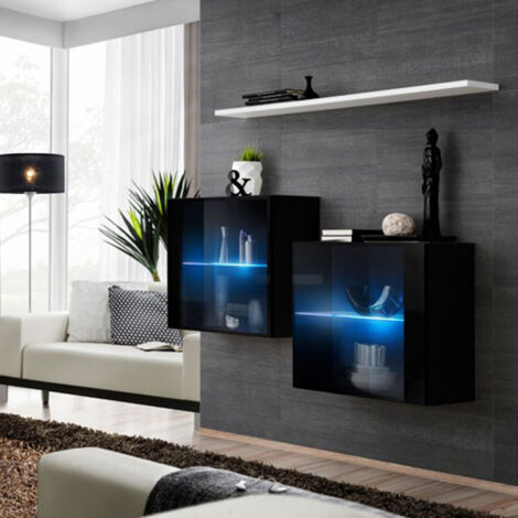Lot de 2 Vitrines Murales & Étagère "Switch SBIII" 130cm Noir & Blanc