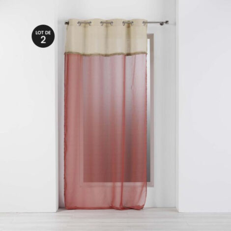 Lot de 2 voilages 140 x 240 cm voile sablé + jute Greenybel Terracotta