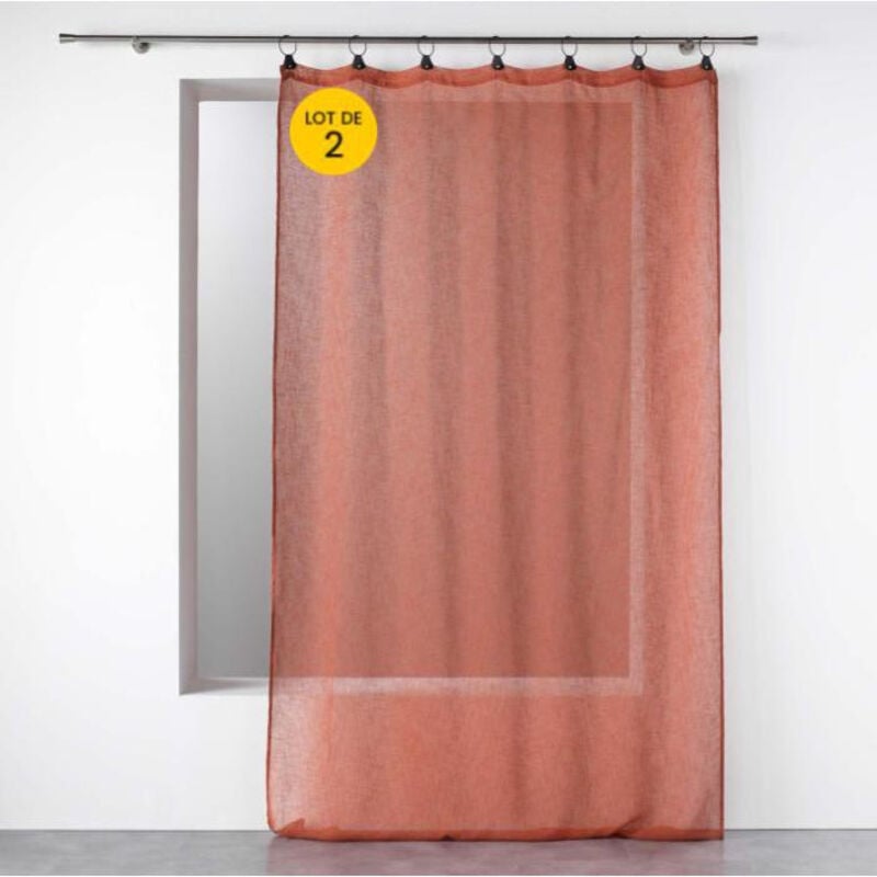 Lot de 2 Voilages à anneaux 140 x 240 cm voile tissé Linka Terracotta
