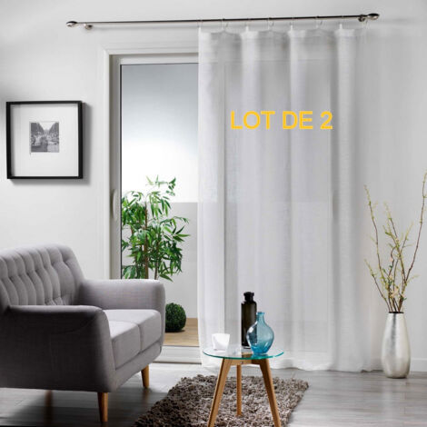 Lot de 2 voilages a anneaux 140 x 240 cm voile tisse milza Blanc