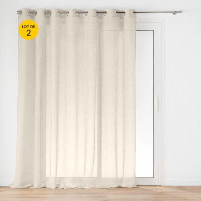 L'effet Papillon - Lot de 2 Voilages à Œillets Carlin Beige 240 x 240 cm - Grande largeur