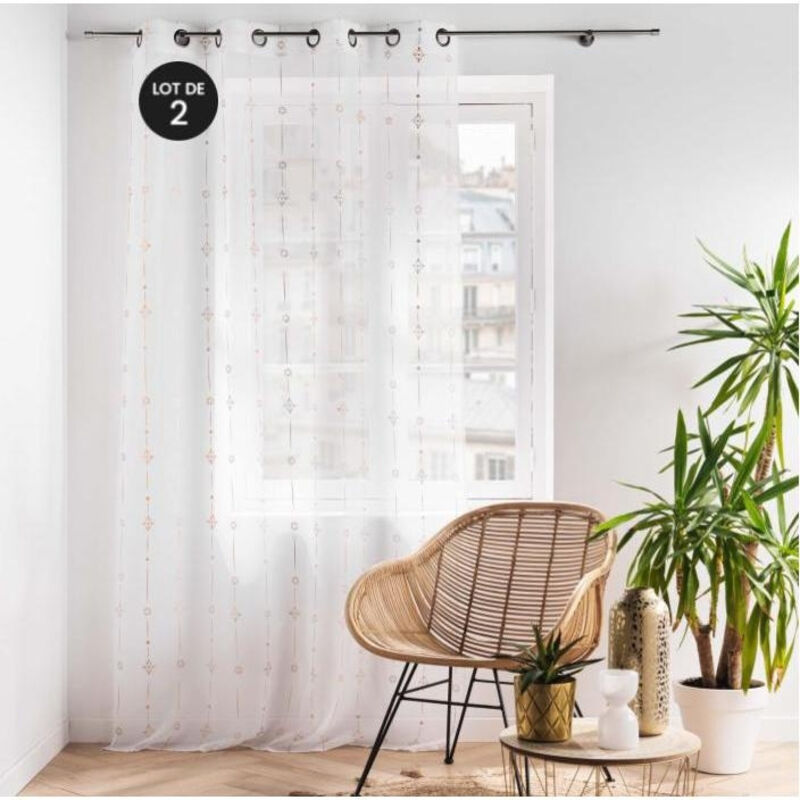 Lot de 2 voilages a oeillets 140 x 240 cm imprimé metallisé Ariane Or rose