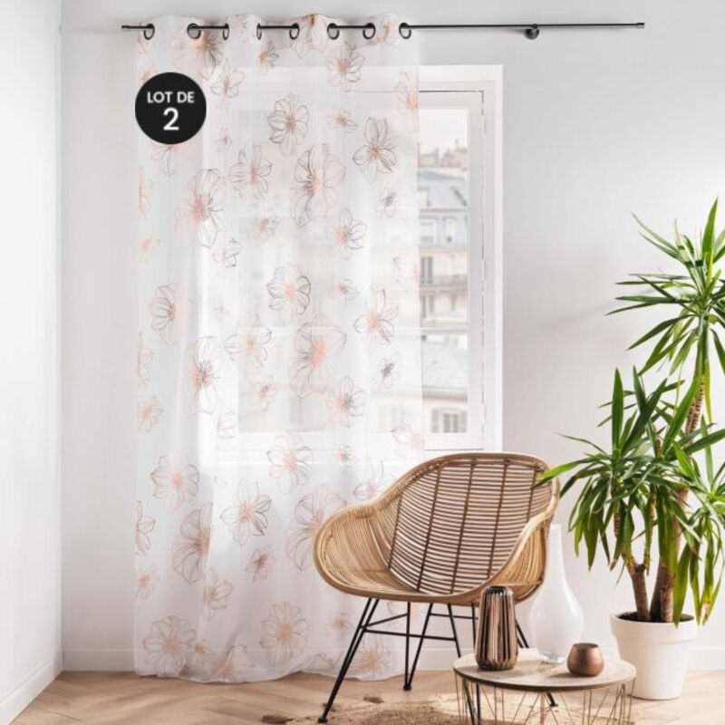 Lot de 2 voilages a oeillets 140 x 240 cm imprimé metallisé Joyce Or rose