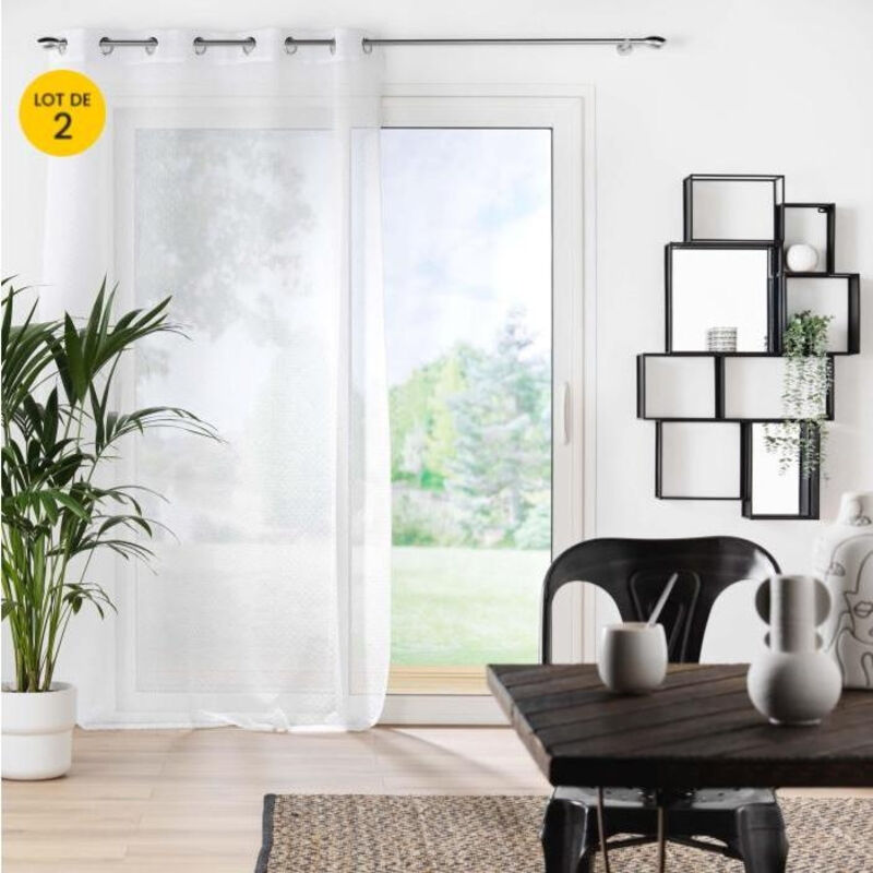 Lot de 2 Voilages a oeillets 140 x 240 cm voilé sable Amani Blanc