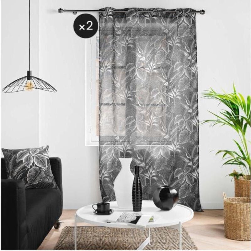 Lot de 2 Voilages a oeillets 140 x 240 cm voile sablé imprimé Cabana Noir