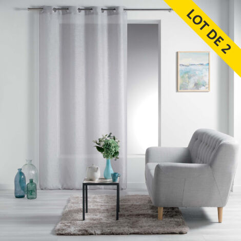 Lot de 2 voilages à oeillets 140 x 240 cm voile sablé rayé Esther Gris